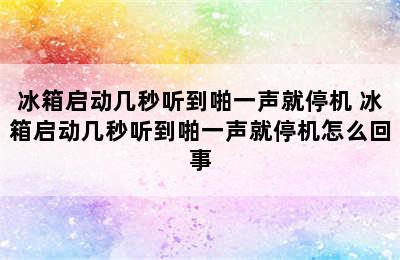 冰箱启动几秒听到啪一声就停机 冰箱启动几秒听到啪一声就停机怎么回事